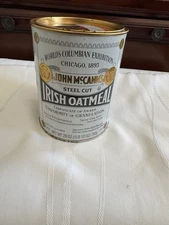 Vintage John McCann's Steel Cut Irish Oatmeal Tin 28oz Can w/ Pry Off Lid Empty