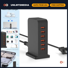 6-Port USB Charging Station 50W Multi-Device Tower for iPhone, Android, Tablet -