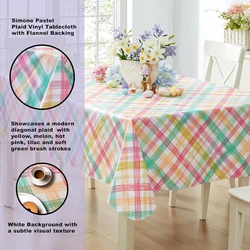 Easter Pastel Plaid Vinyl Flannel Backed 52" x 70" Rectangle Simone - Image 3 of 4
