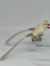Christmas Bird Clip Ornaments Pair Flocked Cream Gold Glitter  Feather Tail