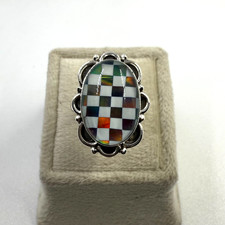 Aurora Opal Doublet Checkerboard Ring Crystal Opal 925 Sterling Silver Ring