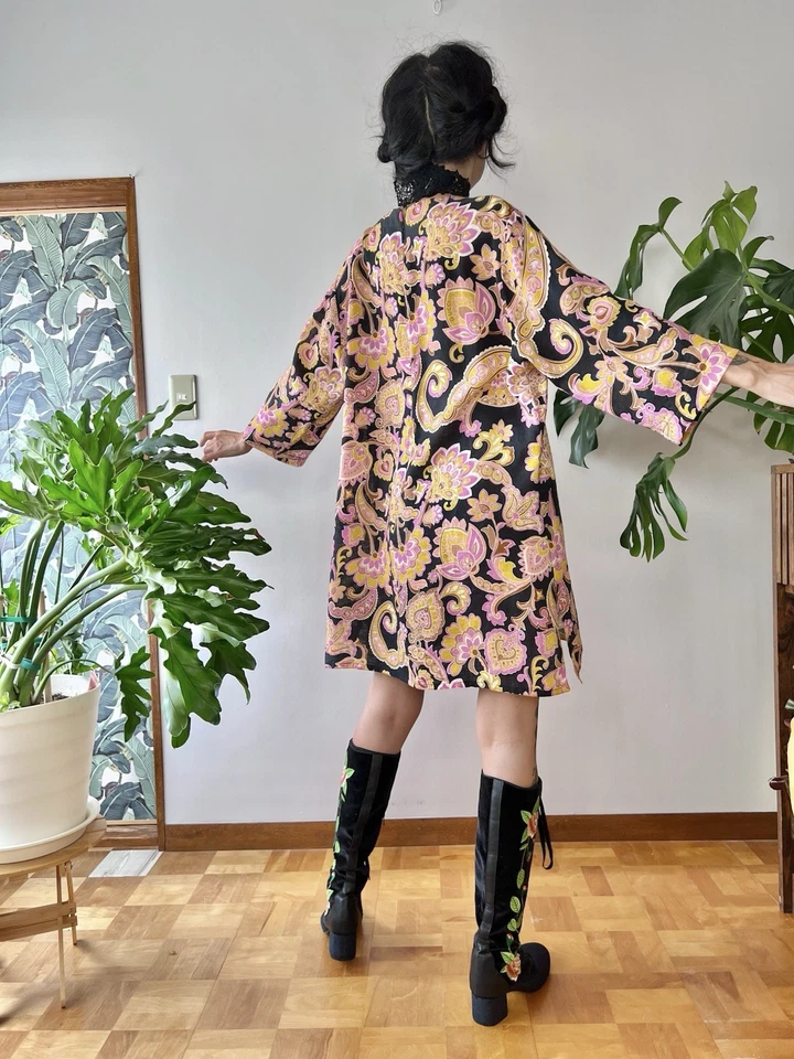 Mini Vestido Túnica Gucci Estilo Anos 60 Paisley Mod | 42 | Linho Shift Frida Giannini - Imagem 3 de 4