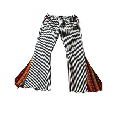L&B Lucky & Blessed Serape Stripe Flare Jeans Black White Western Boho 16 READ