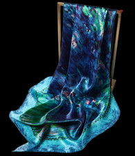 100 Silk 34" large Square Scarf Women Shawl Wrap floral blue navy green MY192