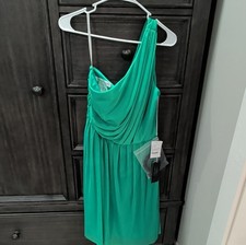 ALFRED SUNG Emerald Cocktail Dress 12 One Shoulder Pleated Sleeveless NWT