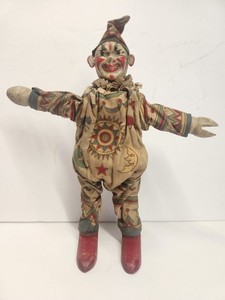 Beautiful Old Schoenhut Clown In Costume With Black Cat & Moon - Seperate Ears