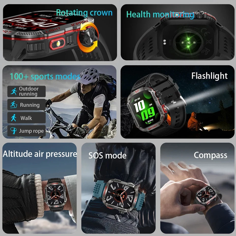 Montre Connectée SmartWatch Android iOS Traceur GPS Boussole Lampe de Poche LED - Photo 2/4