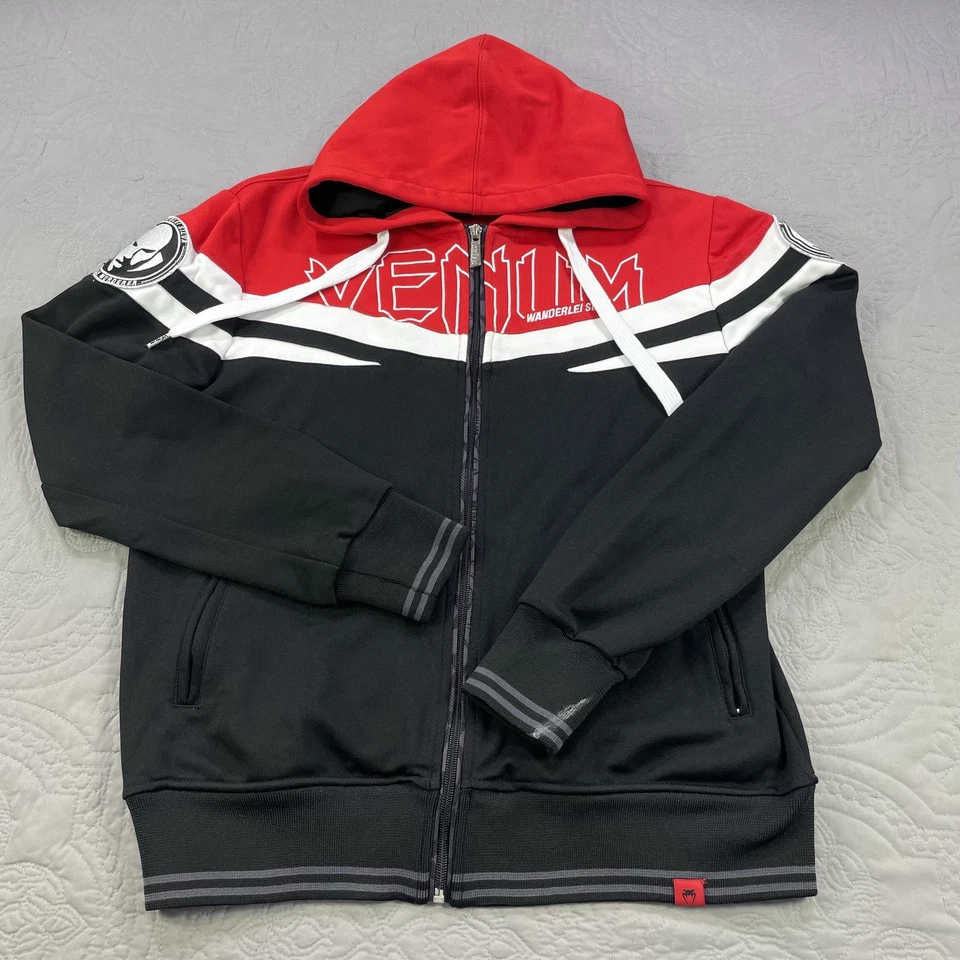 Мужская толстовка с капюшоном Venum Wanderlei Silva средний размер черная красная на молнии нашивка для боевой команды смешанных боевых искусств - Изображение 2 из 4
