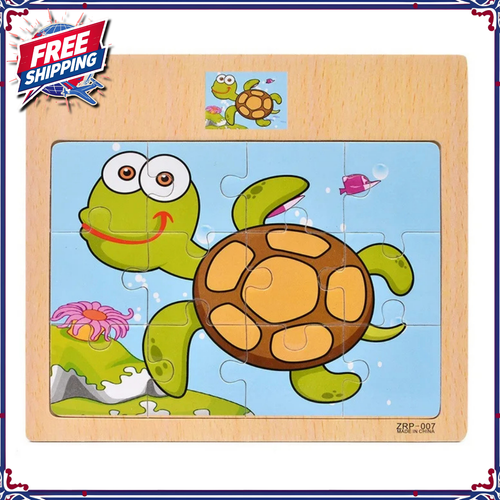 Wooden Puzzles Kids Wood Cartoon Vehicle Animals Learning Baby Education Board - Foto 22 di 22