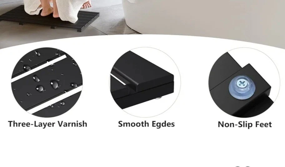 Domax 竹浴垫浴室 - 淋浴垫防滑防水木制... — 第 4/4 张图片