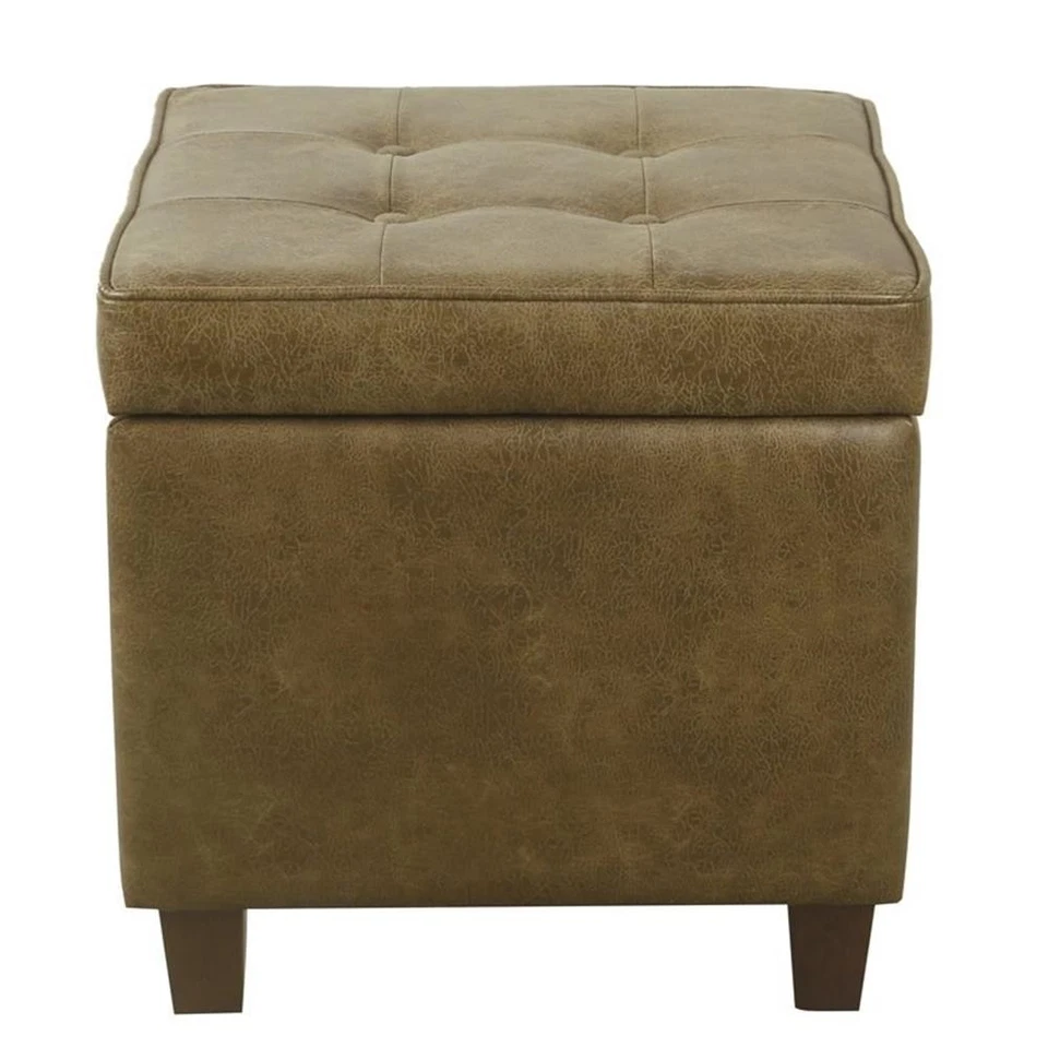 Pemberly Row Wood and Faux Leather Storage Ottoman - Distressed Brown - Image 2 of 4