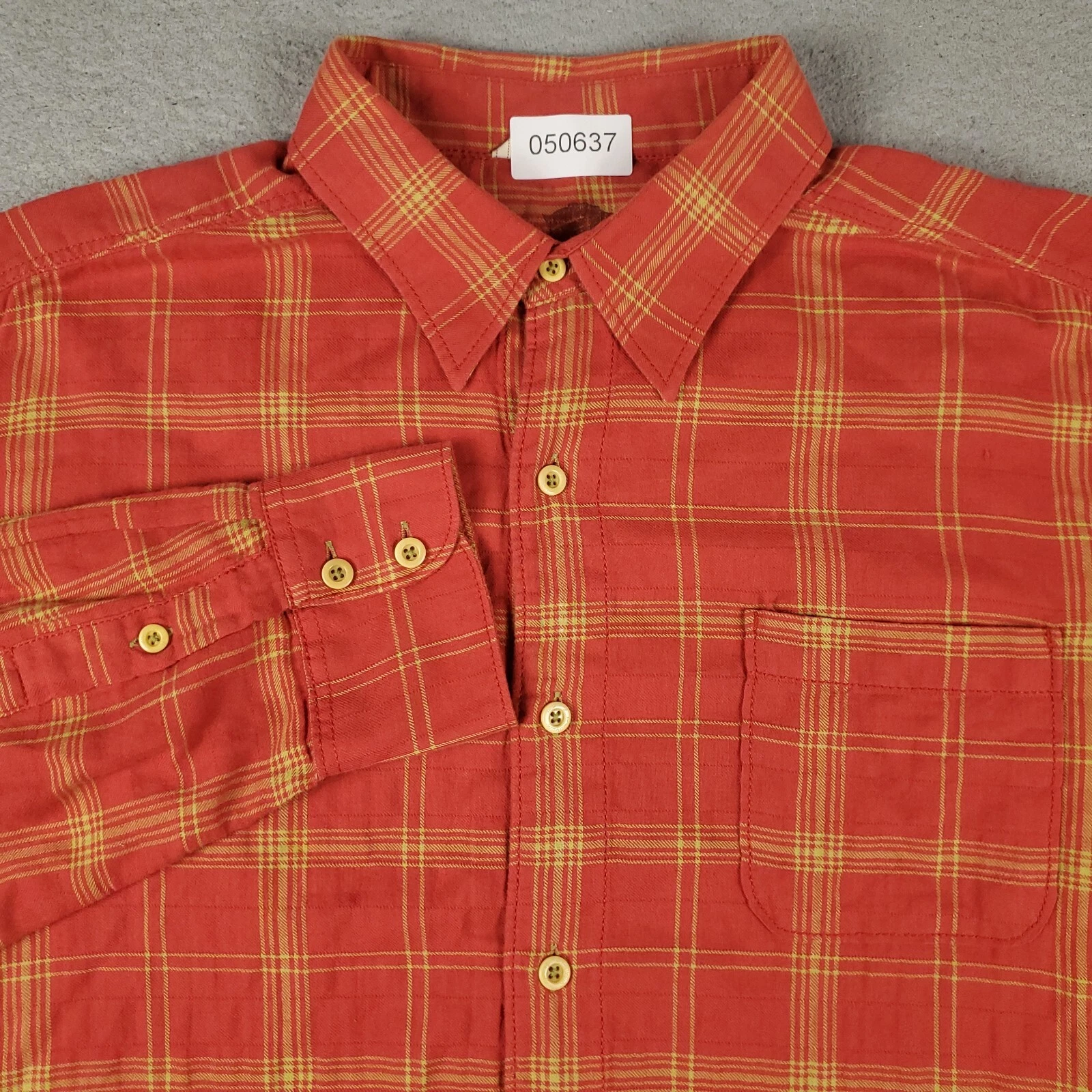 Tommy Bahama Shirt Mens Size XL Red Plaid Cotton Button Up Long Sleeve