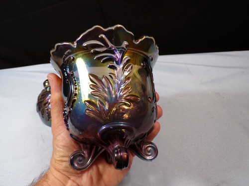 Imperial Purplish Peacock Carnival Glass Louis XIV Covered Candy Dish - Picture 6 of 10