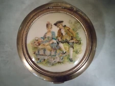 VINTAGE collectable powder compact with mirror and Victorian courtship scene 