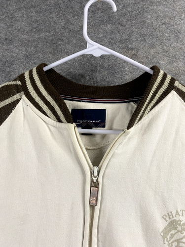 Chaqueta de bombardero de colección Phatfarm para hombre grande blanca/marrón cremallera completa - Imagen 2 de 11