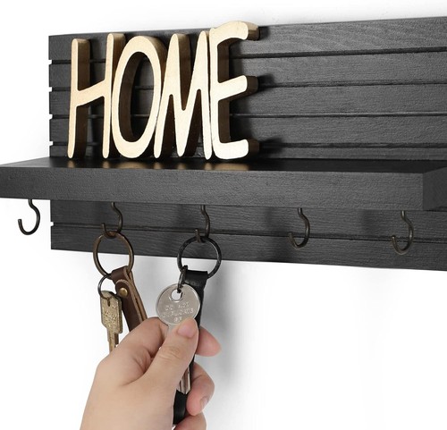 Portachiavi Decorativo da Parete con Ripiano, Scaffale Ingresso con Ganci Porta Guinzaglio - Foto 4 di 9