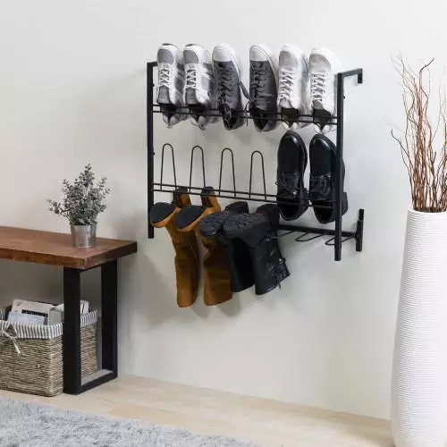 Wall Mounted Shoe Rack, Black Metal Wire Boot Rack Hanging Shoe