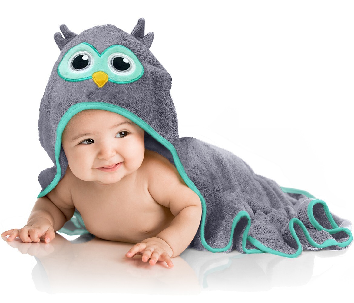 Baby Hooded Owl Towel | Organic Fabric | Free Washcloth | All Ages | NEW