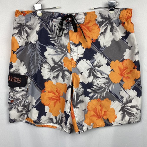 Maui and Sons Floral Lined Mens Board Shorts Surf Swim Trunks Hibiscus Size XL