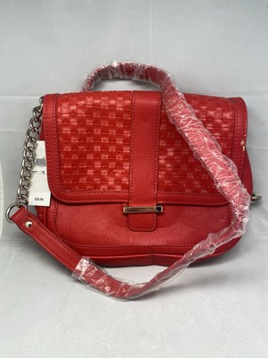 New w/ Tags BANANA REPUBLIC Red Faux Leather Woven Crossbody Bag Chain Straps