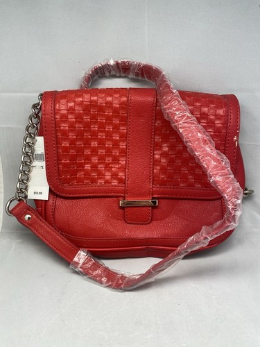 New w/ Tags BANANA REPUBLIC Red Faux Leather Woven Crossbody Bag Chain Straps