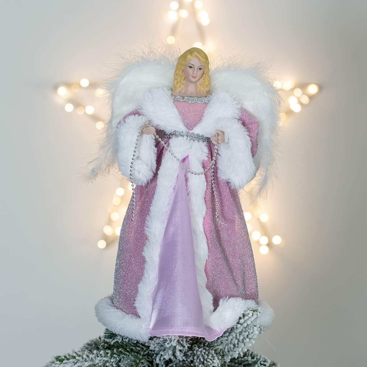 Angel Fairy Tree Topper 31cm Tall Pink and White Dress Christmas Décor - 71109