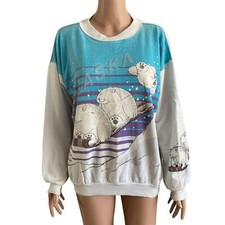 Vintage 1987 Alaska Sweatshirt Womens Large Polar Bears Snow 80S