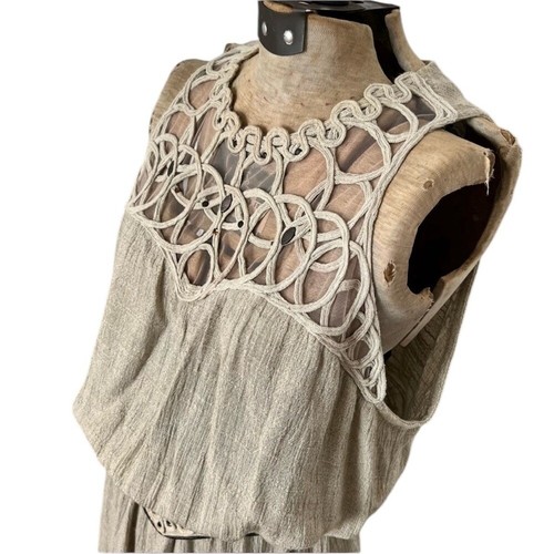 Vintage Spencer Alexis beige ärmellos transparent Perlenausschnitt Boho Maxikleid keine Größe - Bild 5 von 8