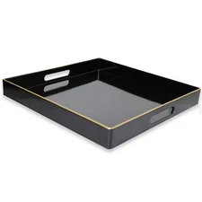 Spsyrine Black Decorative Tray for Living Room Square Modern Plastic Coffee S...