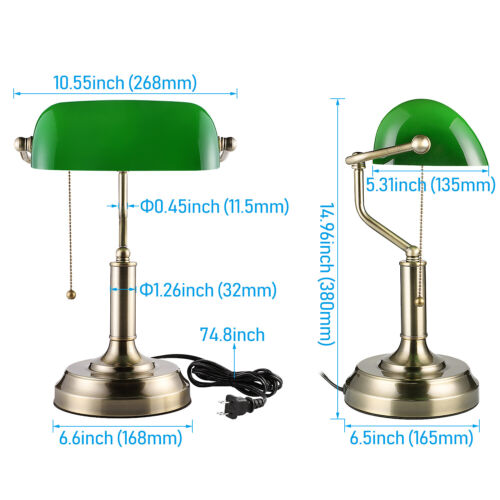 Traditional Antique Style Banker's Lamp, Antique Desk Lamps with Glass Shade - Picture 8 of 15