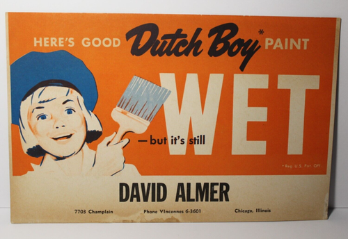 50er Jahre altes Vintage Dutch Boy Paint Werbeschild Chicago Illinois Telefon 6-3601