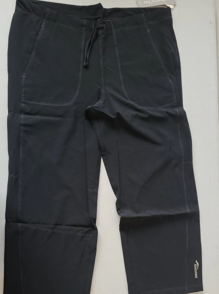 Womens Saucony Pants Trousers Loose 3/4 Wide Leg UK L  M S XS Yoga Gym Black - Image 2 of 4