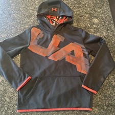 Under Armour Hooded Sweatshirt YXL Boys XL Black Orange Loose ColdGear Athletic