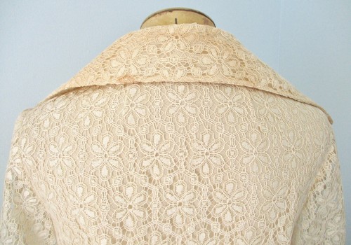 Vtg 60s 70s Mod Ivory Flower Power Lace 2-Pc Maxi Skirt Jacket Evening Suit 34 - Picture 11 of 12