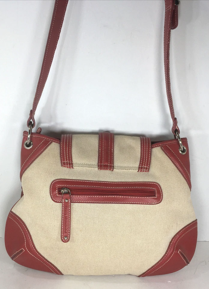 Bolso de hombro Stone Mountain beige de lona de cuero rojo Foto 2 de 4