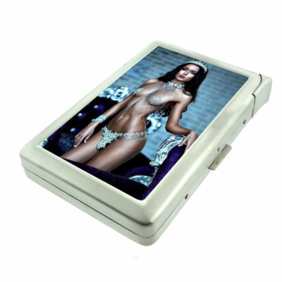 Harem Pin Up Girls D6 Cigarette Case with Built in Lighter Metal Wallet 