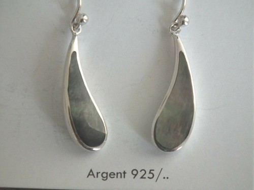 Boucles d'oreilles - Nacre Grise Gris - Argent - 925/1000 - NEUF * - Picture 2 of 4