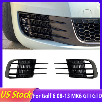 For 2008-2013 Golf 6 MK6 GTI GTD Gloss Black Front Fog Light Grill Cover Kit