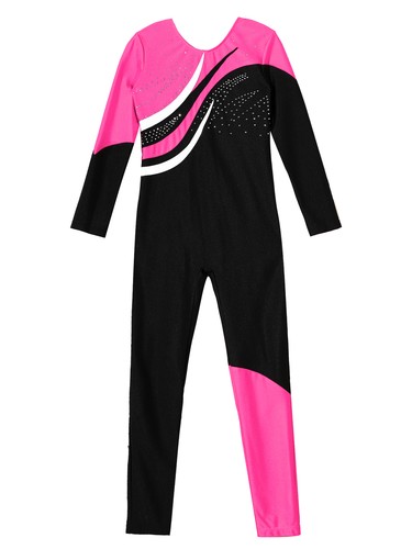 Kids Girls Dancewear Rhinestone Decorated Dance Leotard Shiny Dance Jumpsuit - Picture 12 of 42