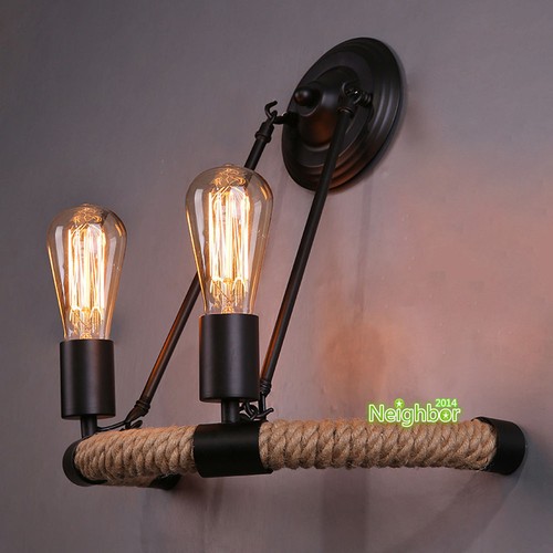 Vintage Rope Wall Lamp Library Lighting Bar Decor Wall Light Chandelier Fixtures