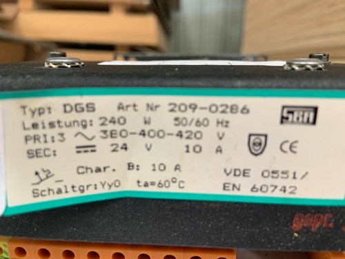SBA TRANSFORMER TYP DGS ART NR 209-286 240W 380-400-420 - Picture 3 of 10