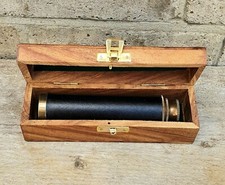 10" Brass Antique Finish Marine Naval Victorian Pirate Telescope W/ Wooden Box