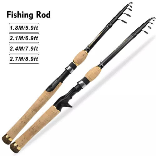 Telescopic Spinning Fishing Rod Bait Casting Lure Carbon Travel Pole 1.8-2.7M - Picture 8 of 21