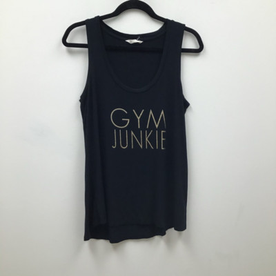 Z By Zobha Womens Tank Top Black White Gym Junkie Scoop Neck Stretch Pullover M