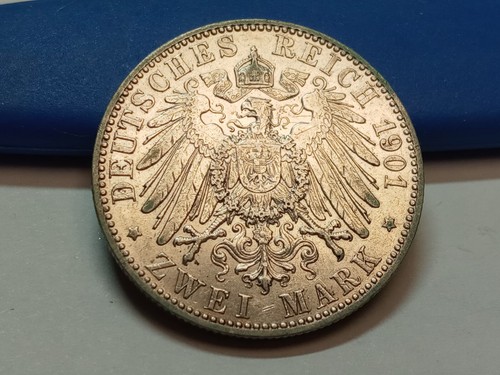 1901-A Germany Prussia Silver 2 Mark LOW MINTAGE - Picture 3 of 5