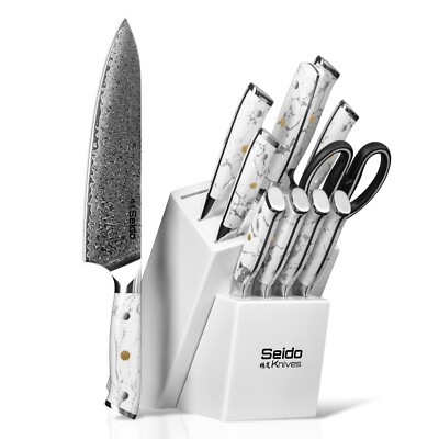 Takoizu 12-Piece VG-10 Damascus Steel Knife Block Set