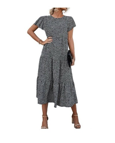 Women Summer Casual Boho Dress Floral Print Ruffle Sleeve Midi Beach Dresses XL