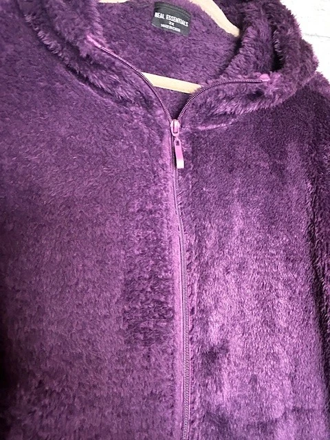 1X/2X/3X Nuevo Púrpura Oscuro Piel Sintética Difusa Polar Sudadera con Capucha Chaqueta Abrigo Bolsillos 60$