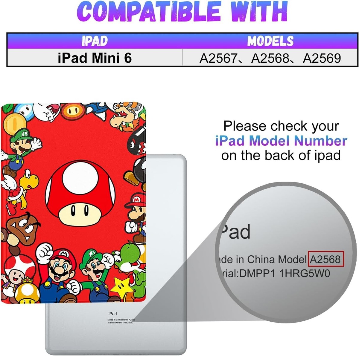 Super Mario Mushroom Cool iPad Mini 7 Case/for iPad Mini 6 Case