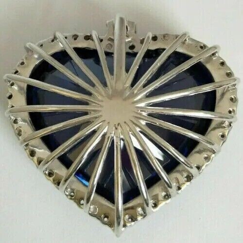 Heart Cut Simulated Blue Sapphire Pretty Pendant Chain 14k White Gold Plated - Picture 5 of 8